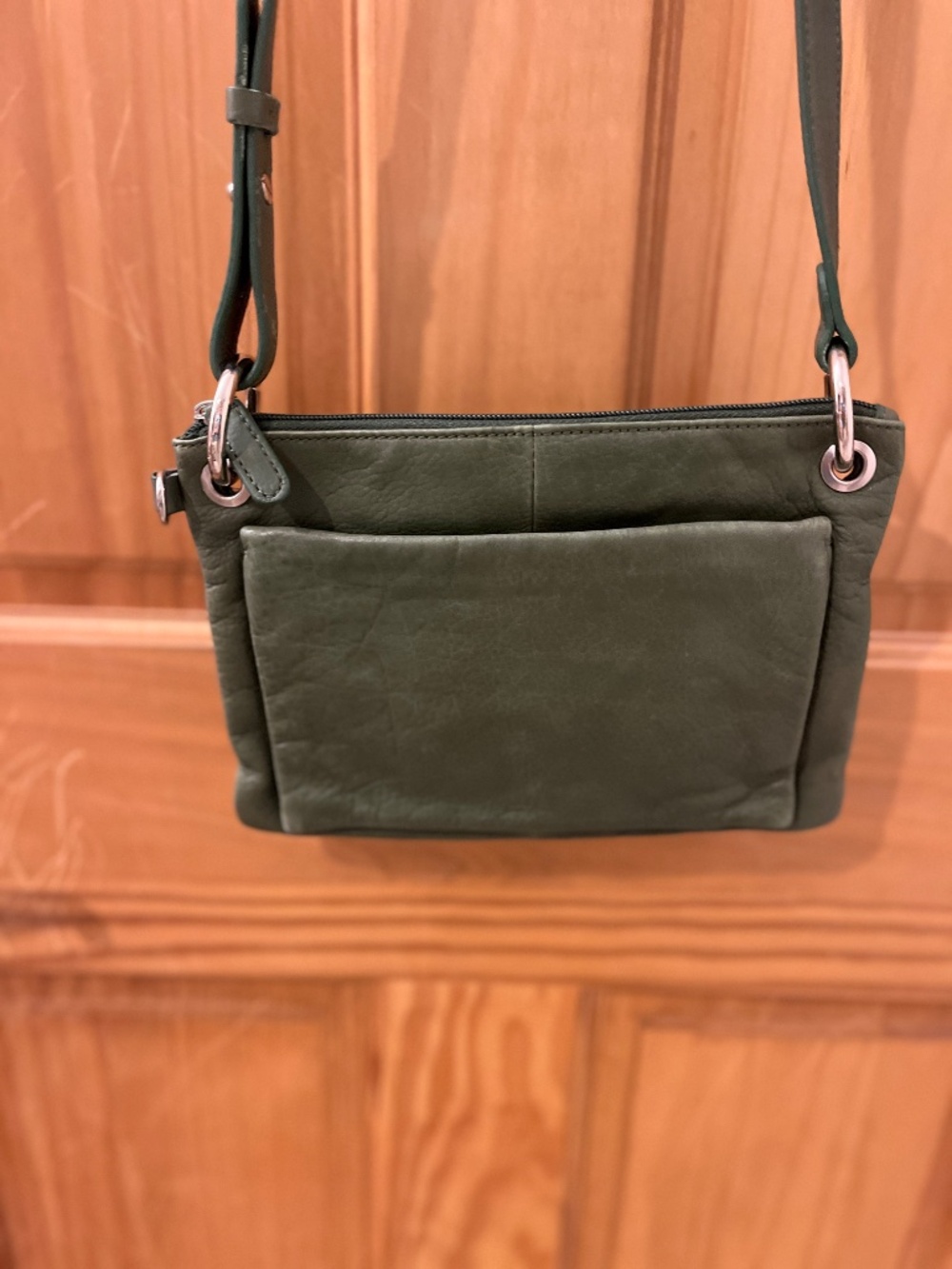 J. Jill Sage Green Pebbled Leather Crossbody Bag